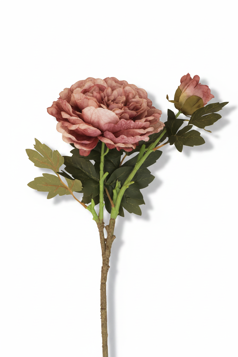 Peony with Bud Faux Flower Stem - Dusky Mauve
