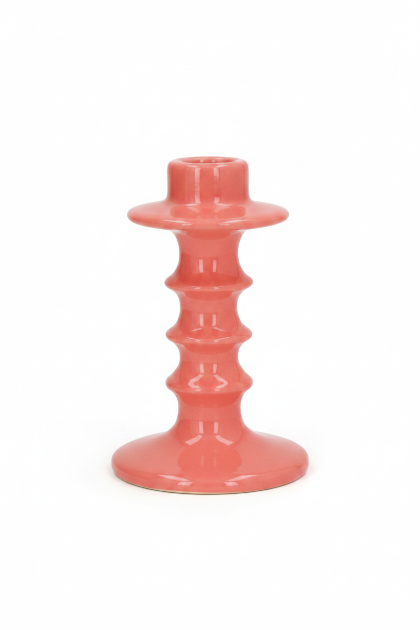 Small Ceramic Hooped Candlestick - Candy Pink