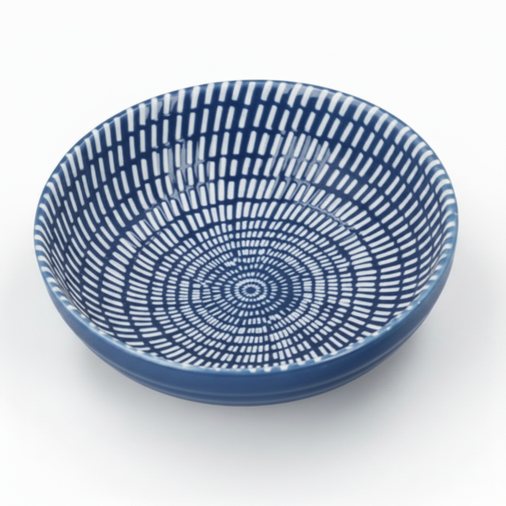 Large Porcelain Dash Round Trinket Dish - Navy