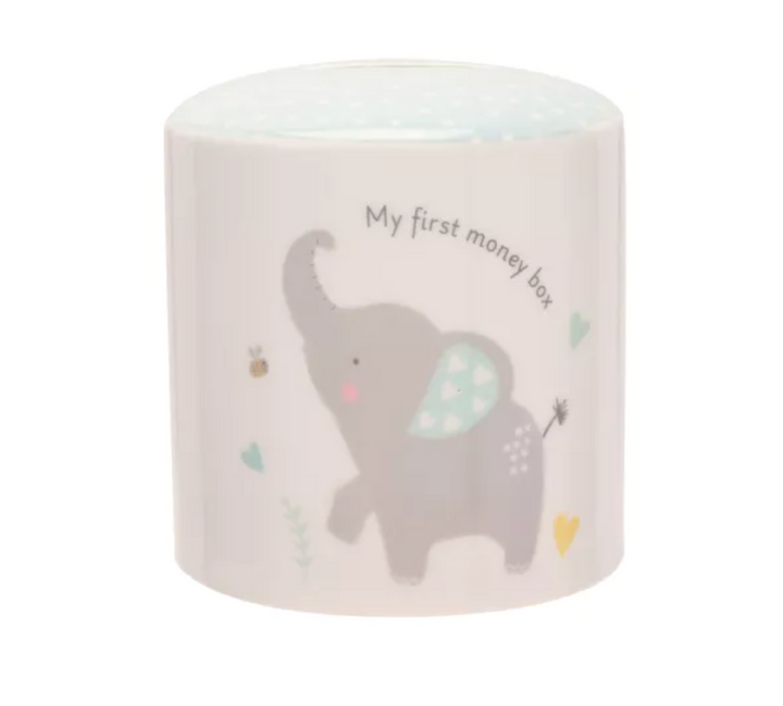 Hello Baby Boy Elephant Money Box | Widdop &amp; Co