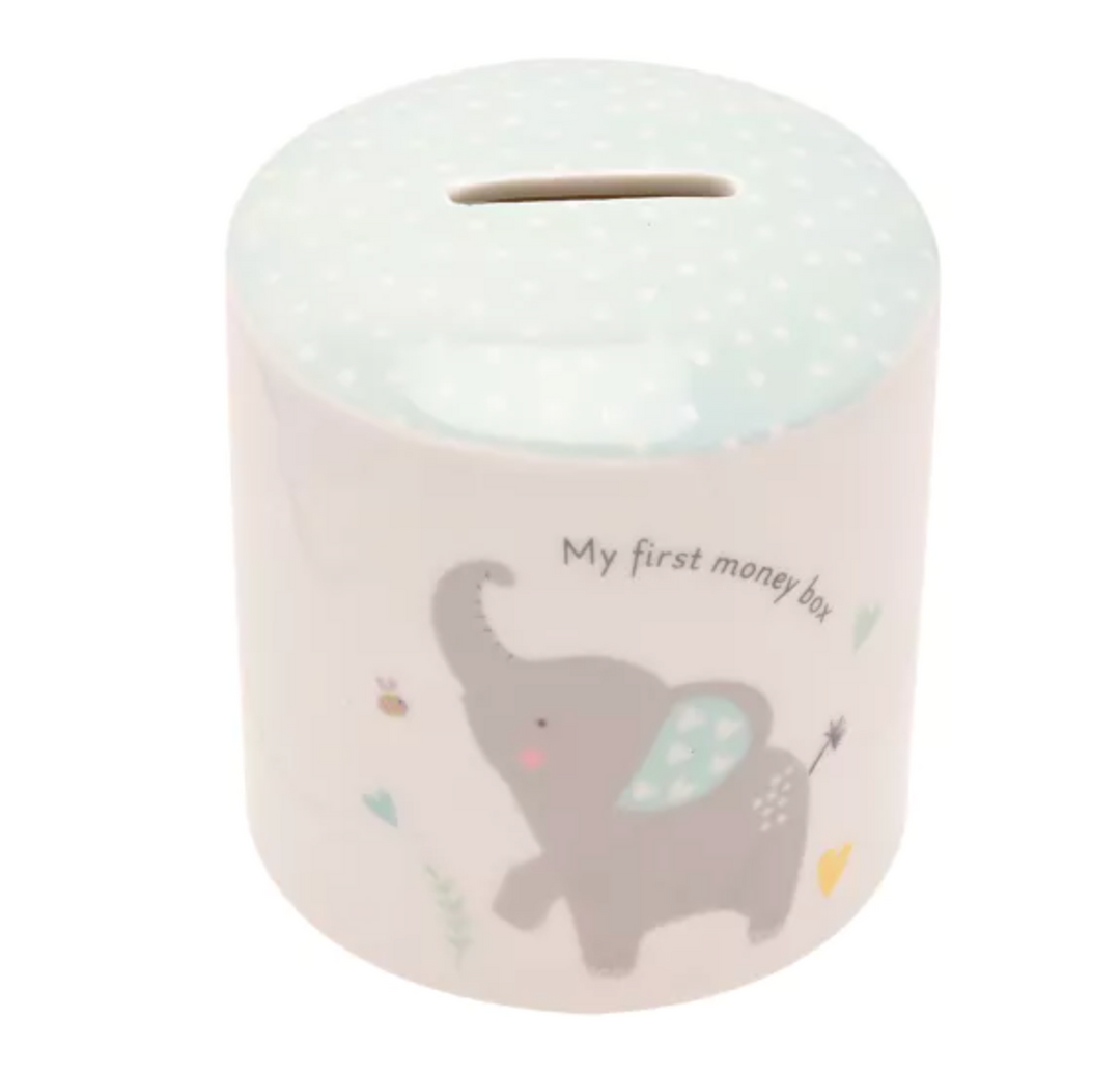 Hello Baby Boy Elephant Money Box | Widdop &amp; Co