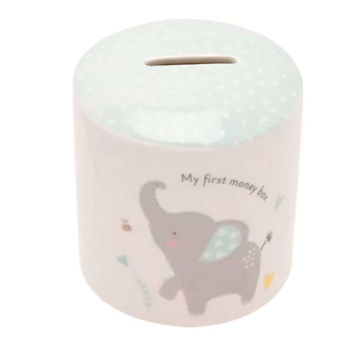 Hello Baby Boy Elephant Money Box | Widdop &amp; Co