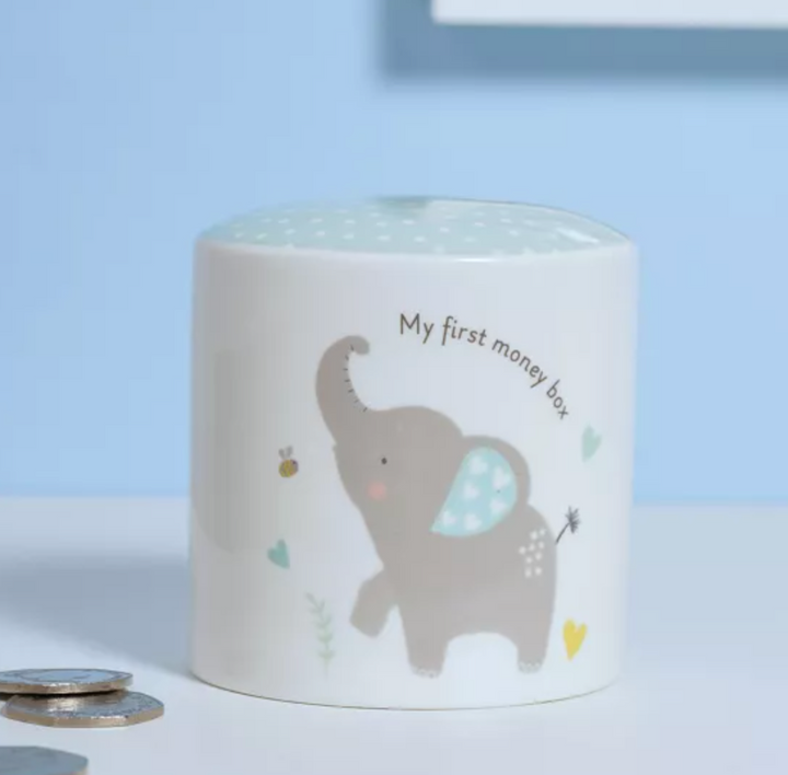 Hello Baby Boy Elephant Money Box | Widdop &amp; Co