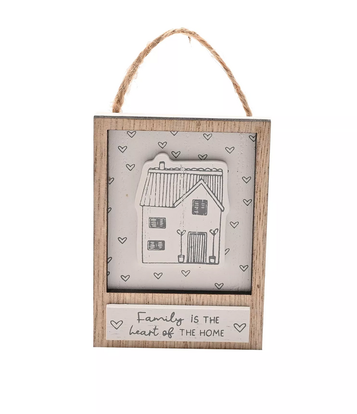 Little Houses Hanging Plaque - Family is the Heart of the Home