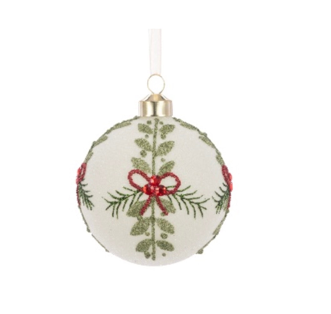 Frosted Bauble with Bow Glass Bauble 8cm