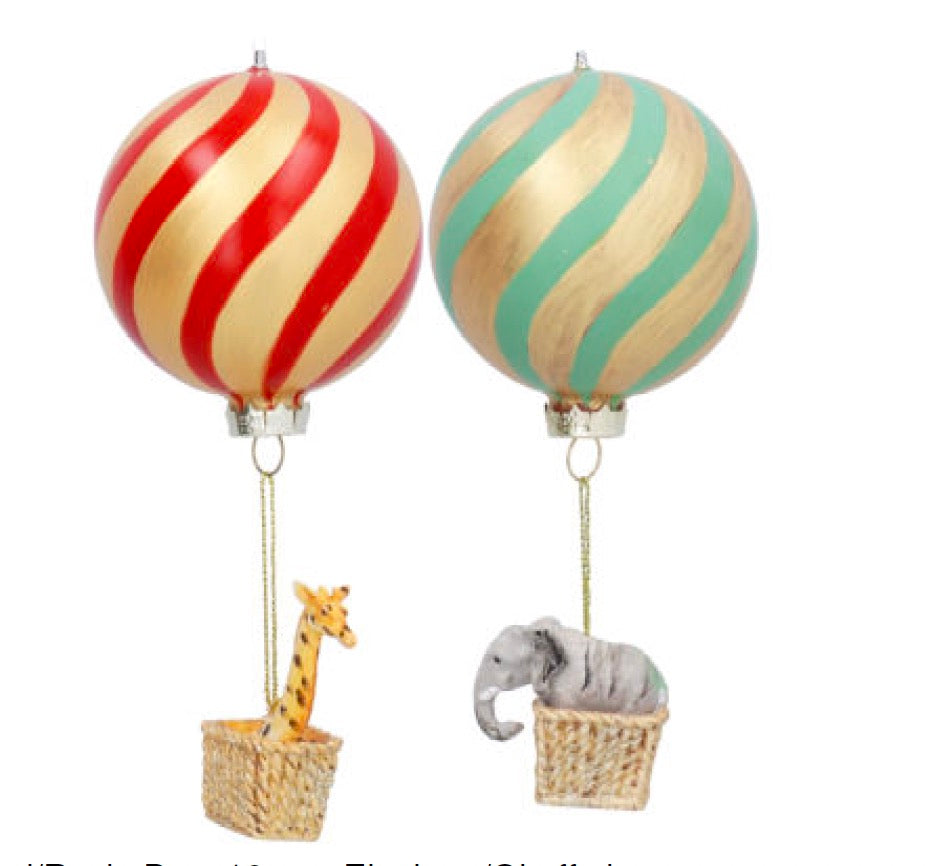 Elephant or Giraffe in Balloon Wood and Resin Christmas Decoration 19cm (Design May Vary)