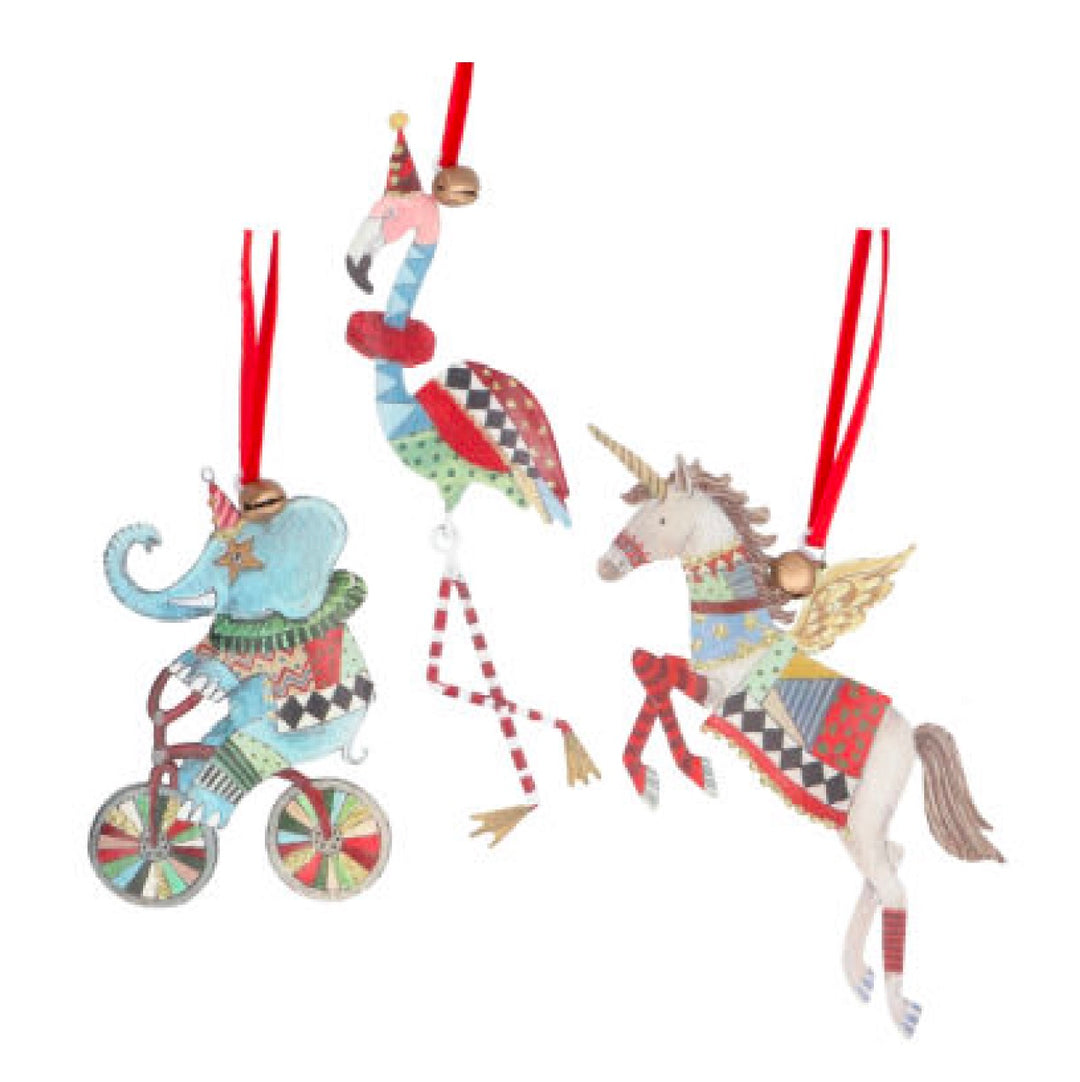 Gold Glitter Circus Animal Tin Christmas Decoration 12cm (Design May Vary)