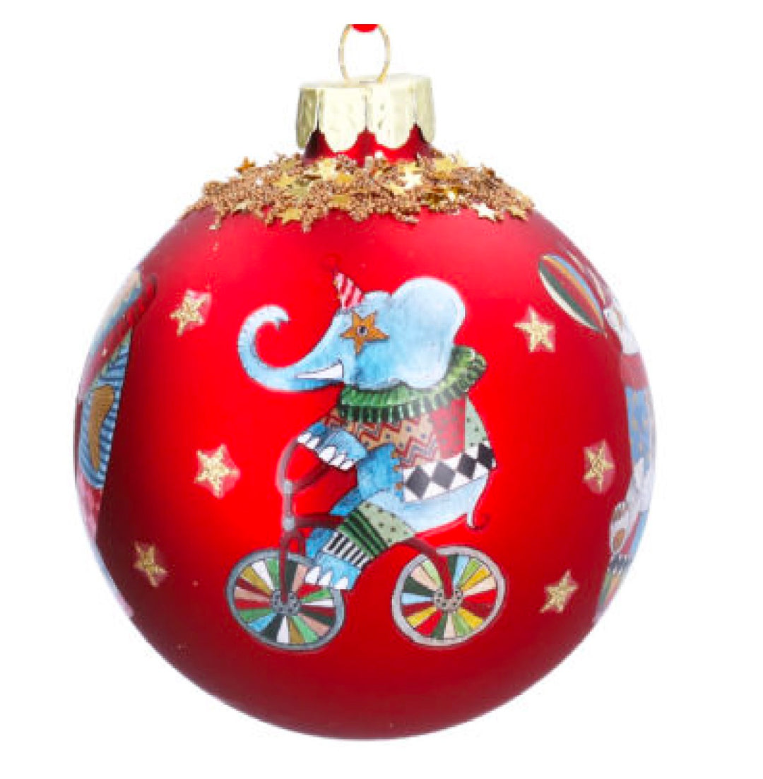 Matte Red Circus Animals Glass Christmas Bauble 8cm