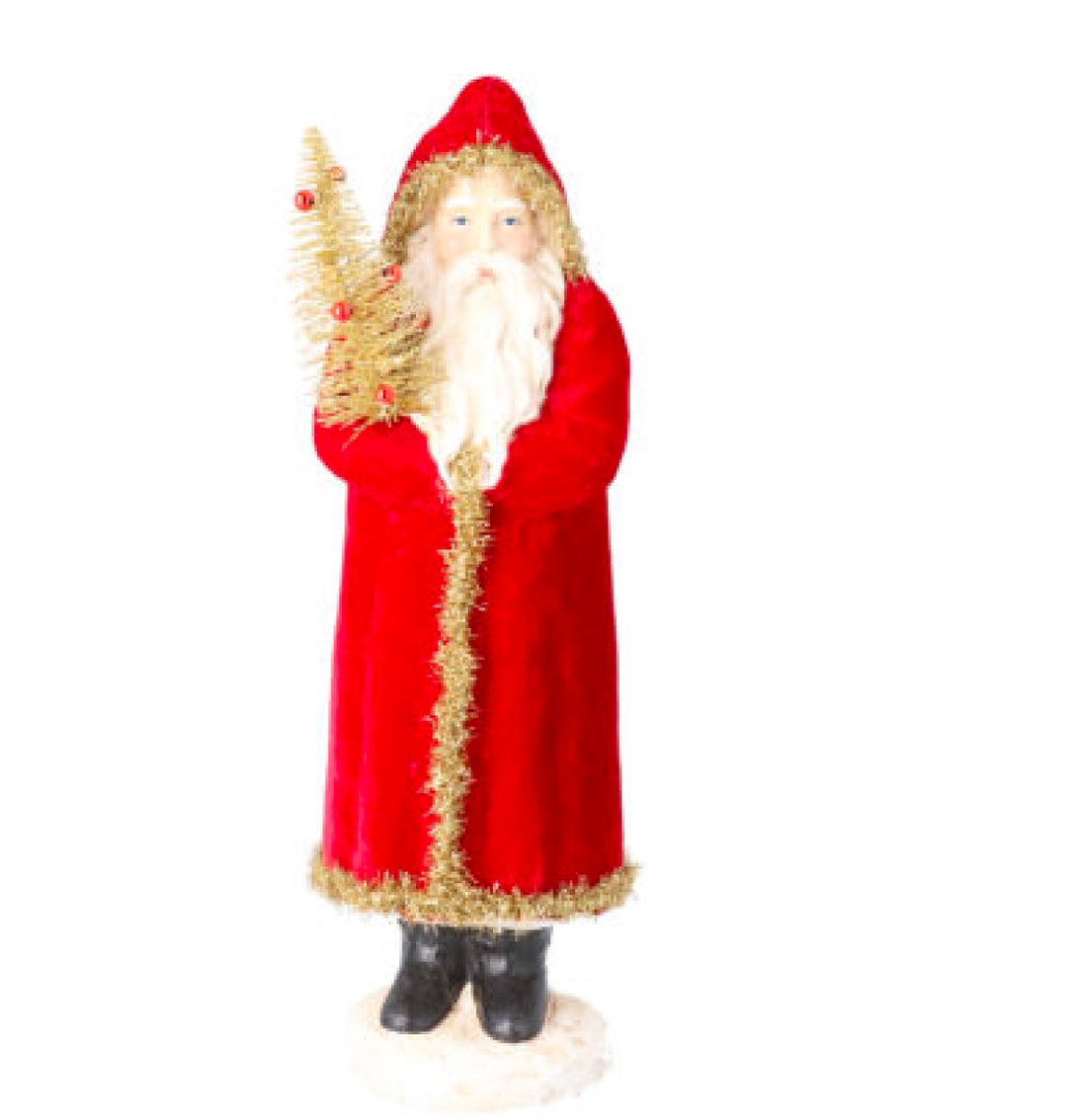 Santa Ornament 43cm Red Coat with Gold Tinsel