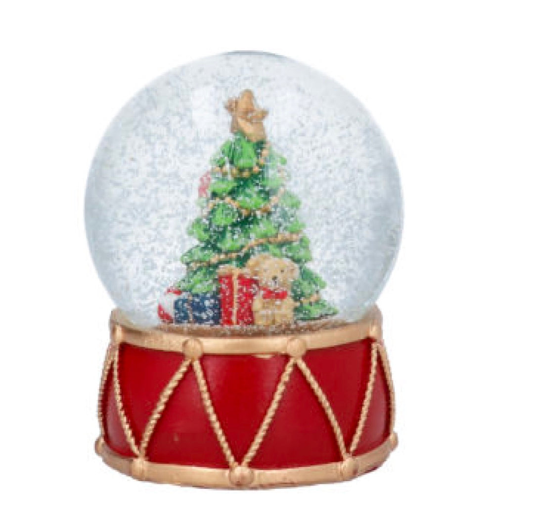 Bear with Tree and Red Drum Christmas Snow Globe 8cm