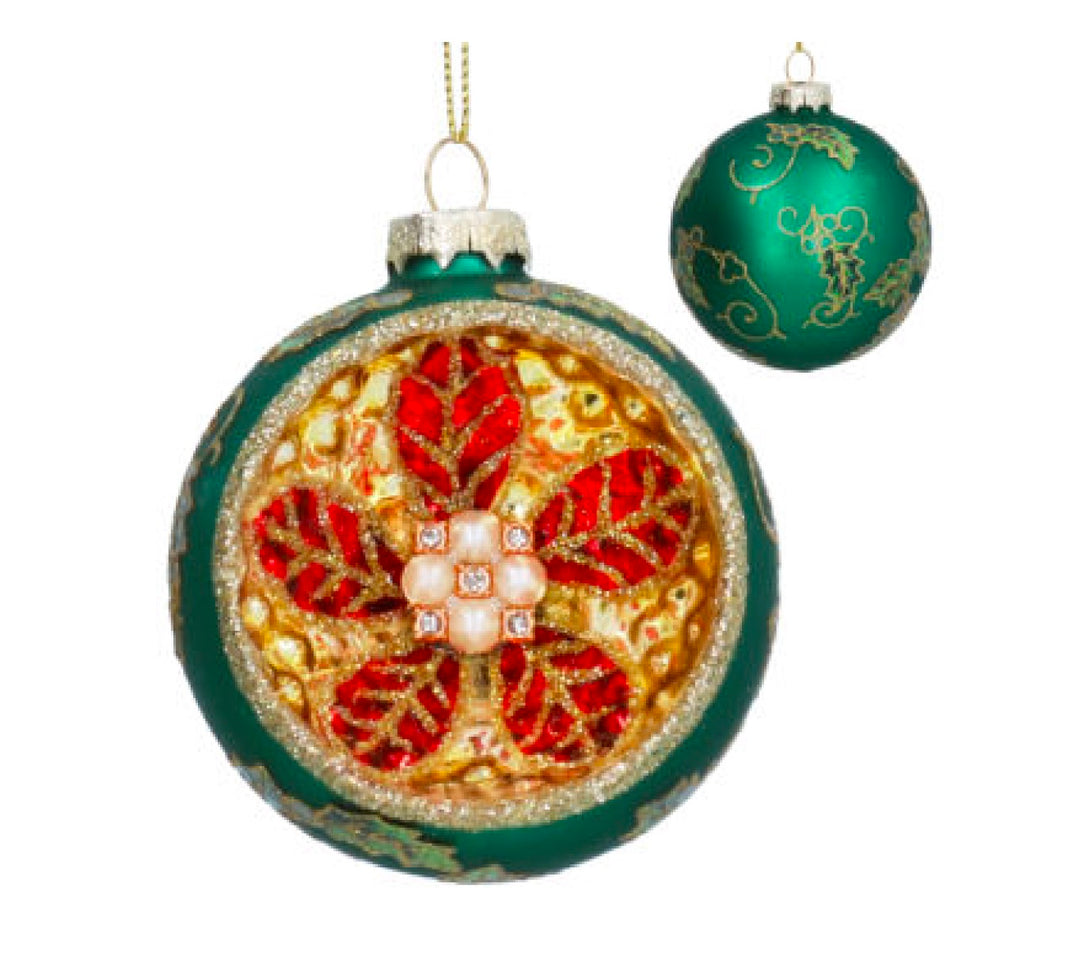 Green and Ornate Gold Dimple Glass Christmas Bauble 8cm