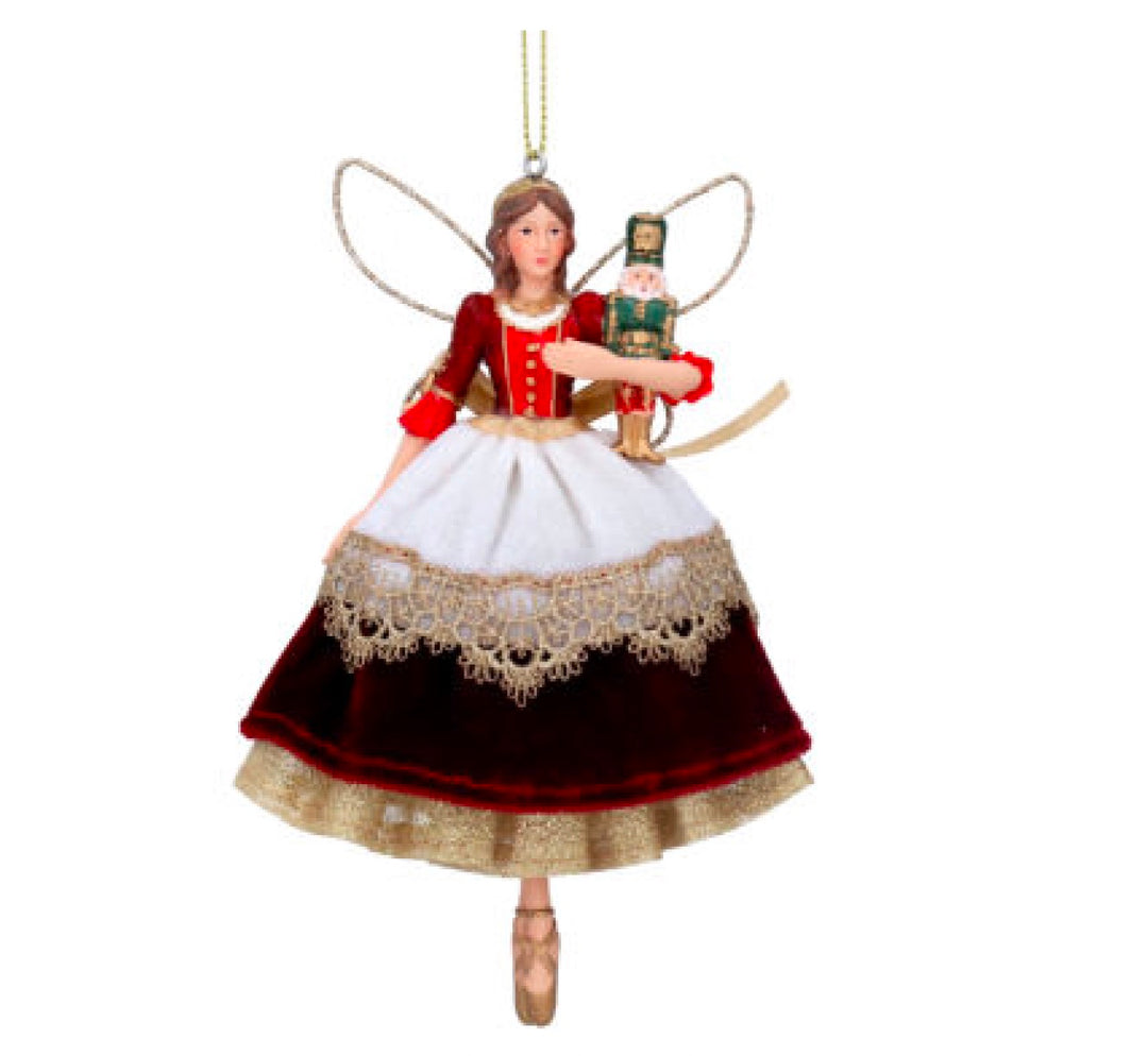 Red and Green Velvet and Gold Lace Resin Nutcracker