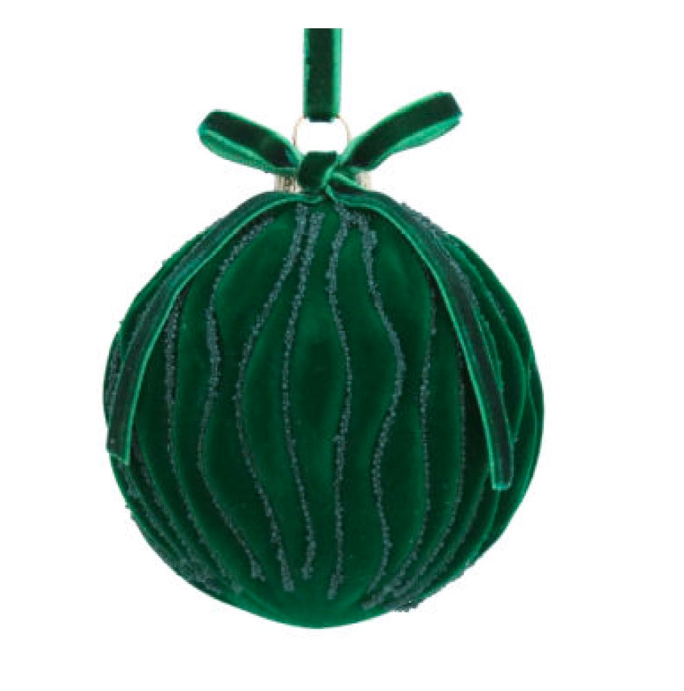 Green Flock Glass Christmas Bauble with Glitter Swirls 8cm