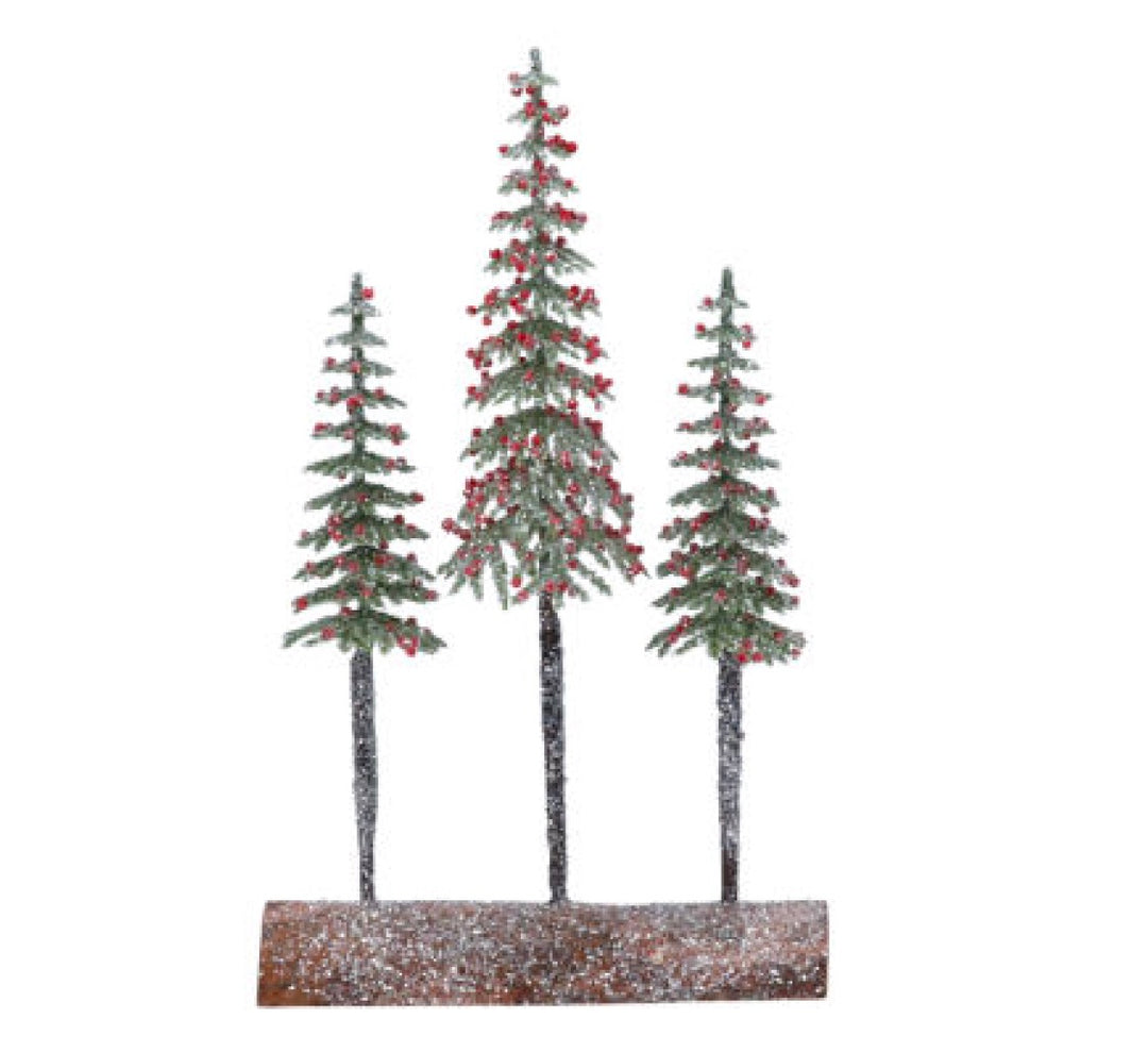 Gisela Graham Triple Slim Tree on Log Ornament 31cm - Frost and Berries