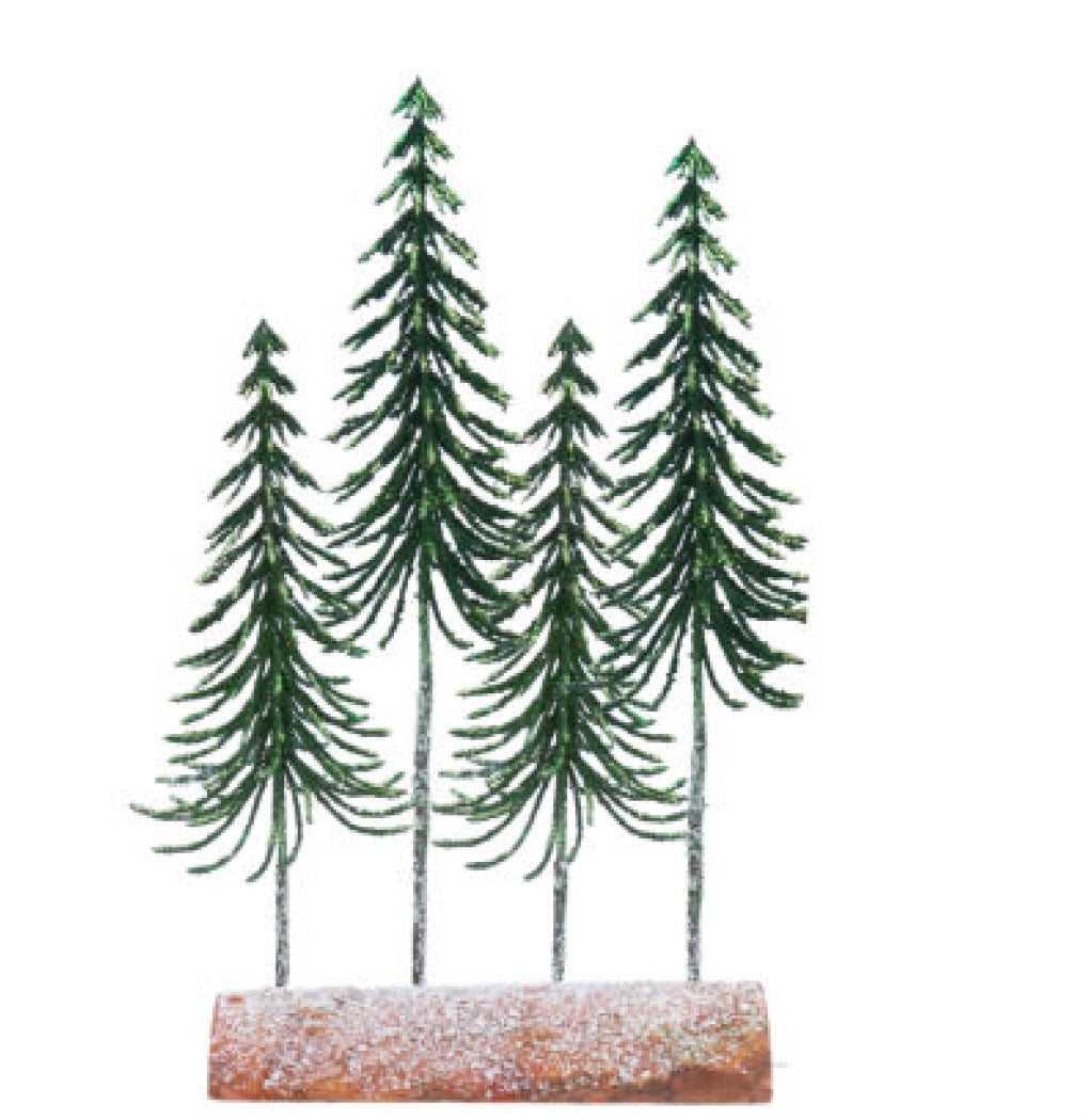 Green Slim Quadruple Tree on Log Ornament 35cm