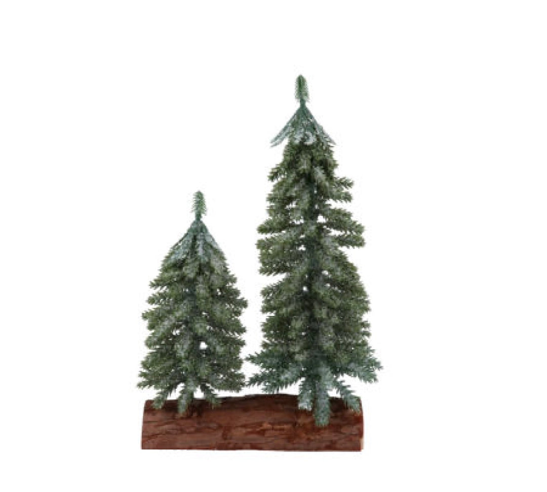 Frosted Double Tree on Log Ornament 26cm