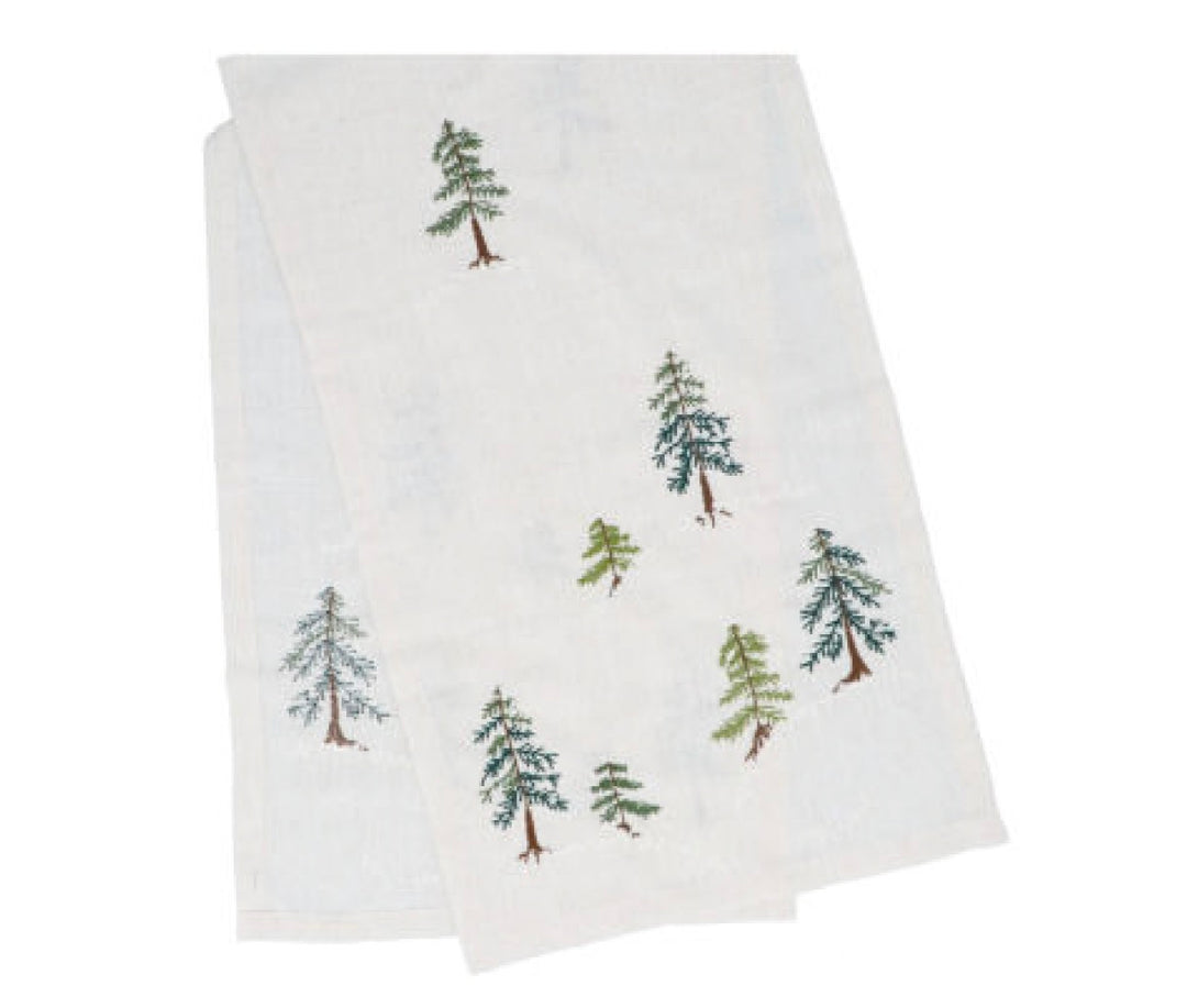 Fabric Table Runner with Embroidered Trees