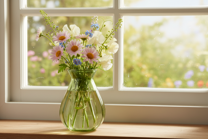 Green Glass Posy Vase – Decorative Floral Bud Vase