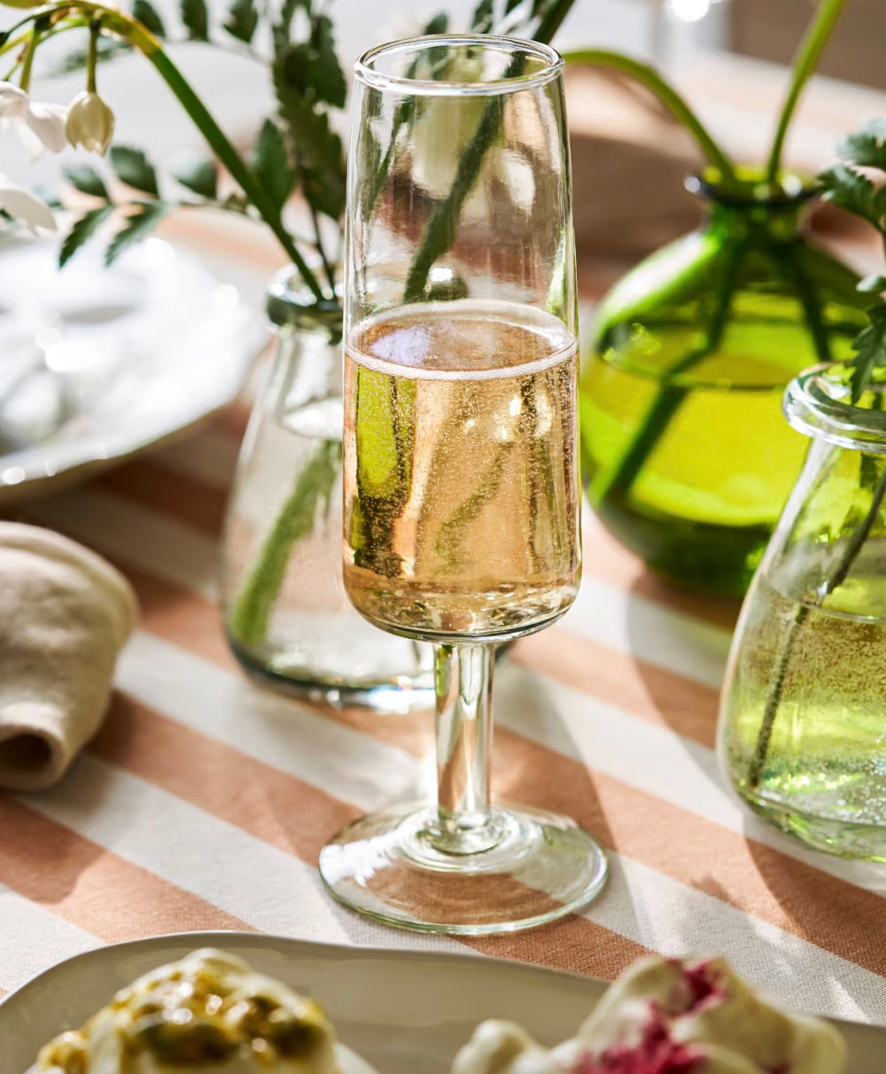 Fonthill Champagne flute glass by Garden Trading, clear glass with elegant stem for serving champagne or sparkling wine.