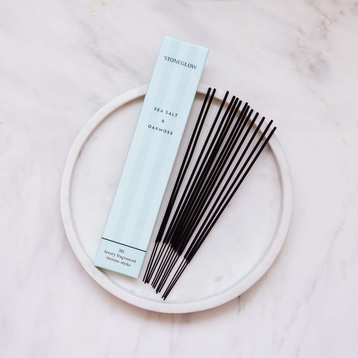 Stoneglow Modern Classics Sea Salt and Oakmoss incense sticks, pack of 30, with natural scent and elegant packaging.