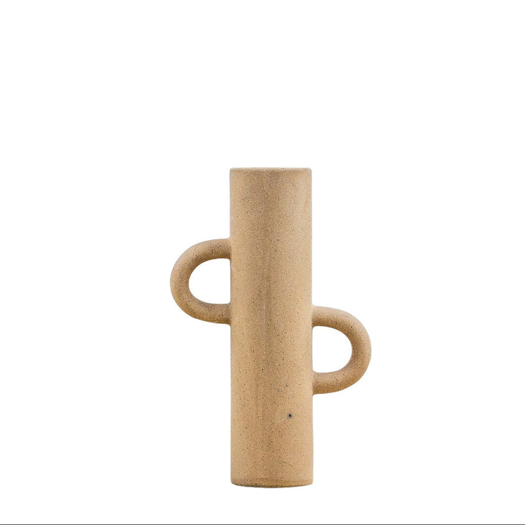 Large Sigga vase by Cornucopia Home and Gift in oatmeal color, featuring a sleek, modern gallery style design.
