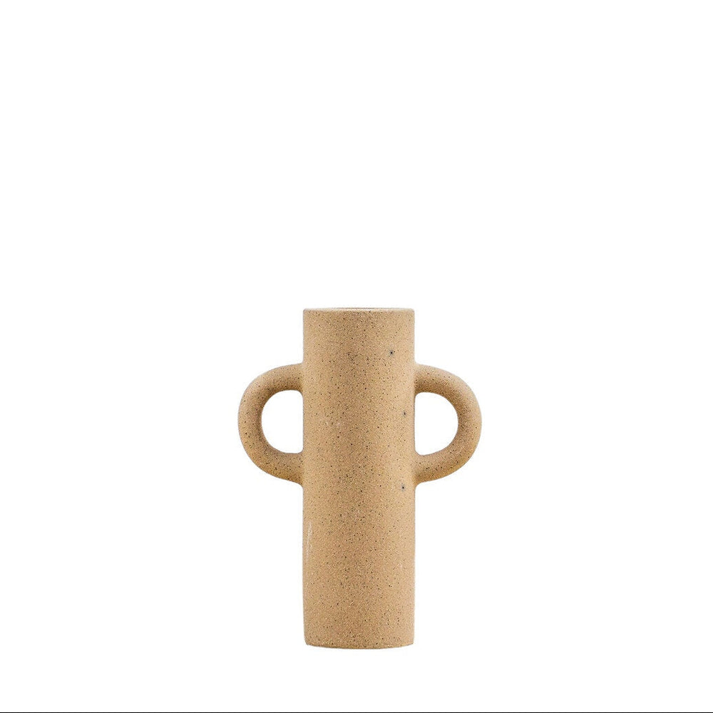 Small oatmeal-colored Sigga vase by Cornucopia Home and Gift, with a sleek, rounded ceramic design perfect for decorative displays.