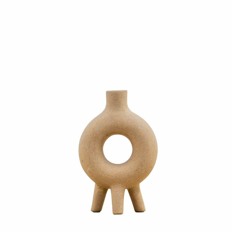 Oatmeal-colored Sissel Gallery Vase by Cornucopia Home and Gift, featuring a smooth, modern ceramic design suitable for floral arrangements.