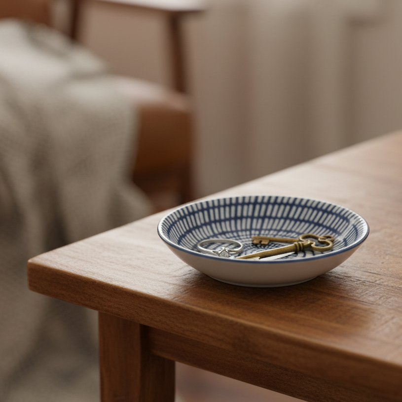 Small Porcelain Dash Round Trinket Dish - Navy