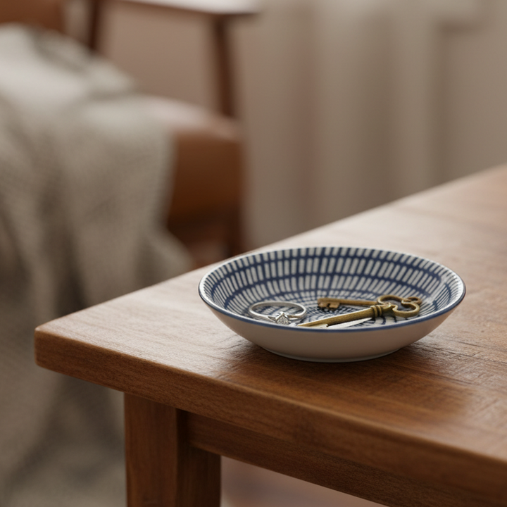 Small Porcelain Dash Round Trinket Dish - Navy