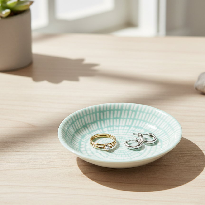 Small Porcelain Dash Trinket Dish - Light blue