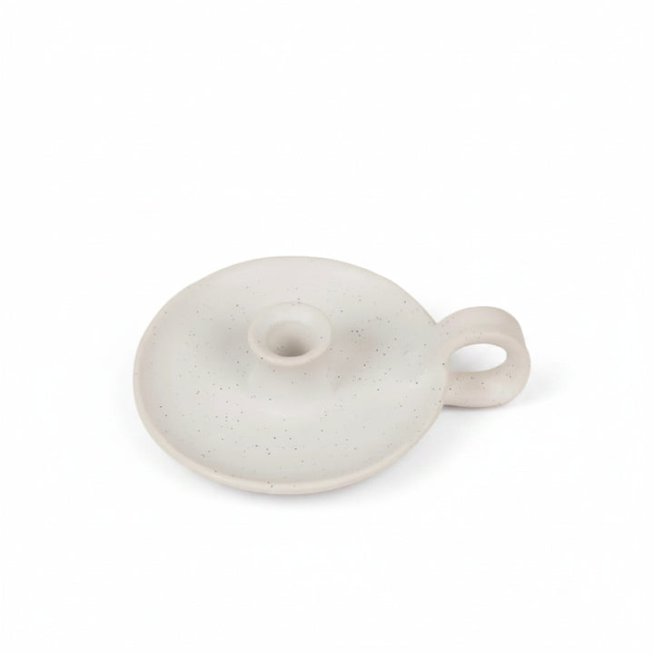 White Speckle 1/2" Candle Holder with Handle
