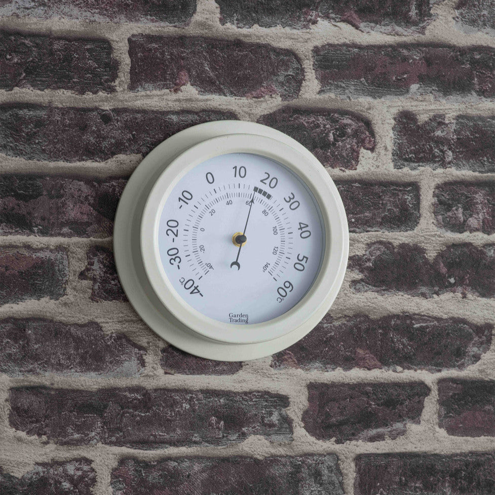 Garden Trading Tenby Thermometer in Lily White, outdoor garden thermometer with classic design, showing temperature on a white background.