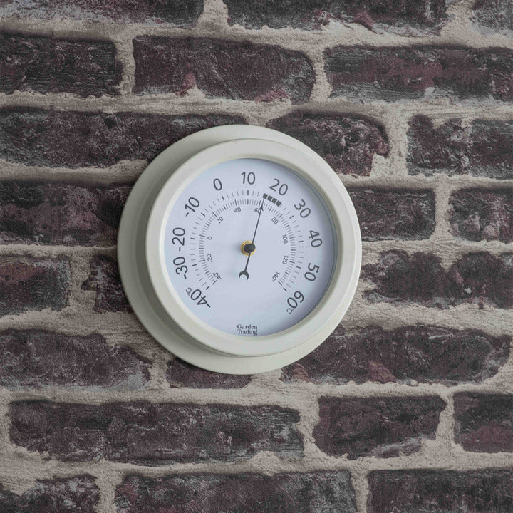 Garden Trading Tenby Thermometer in Lily White, outdoor garden thermometer with classic design, showing temperature on a white background.