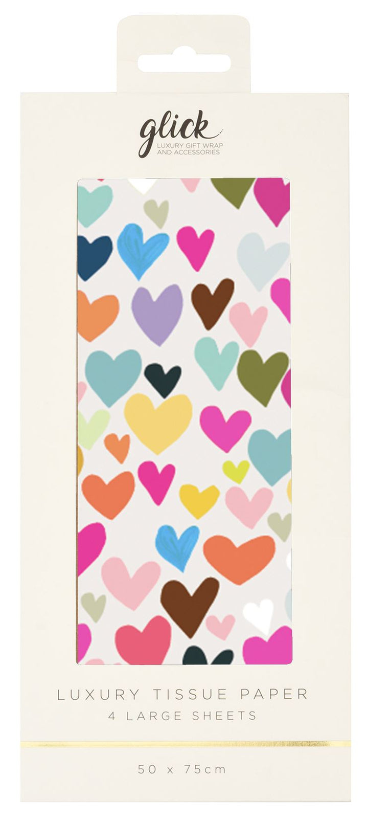 Glick Cornucopia Worcester Tissue Paper Hearts in Besotted pattern, decorative pink and red paper hearts for craft and gift wrapping.