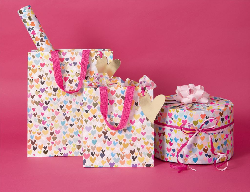 Glick Tissue Paper Hearts in Besotted design by Cornucopia Worcester, showcasing colorful paper hearts for craft or decoration.