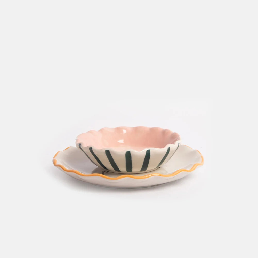 Flower Trinket Dish Set of Two -  Mustard/Teal