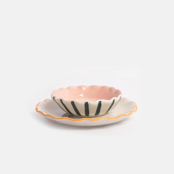 Flower Trinket Dish Set of Two -  Mustard/Teal