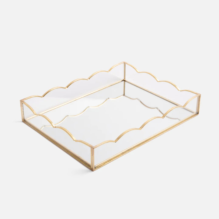 Caroline Gardner gold and glass scalloped storage tray, decorative gift tray with elegant scalloped edges and a shiny gold finish.