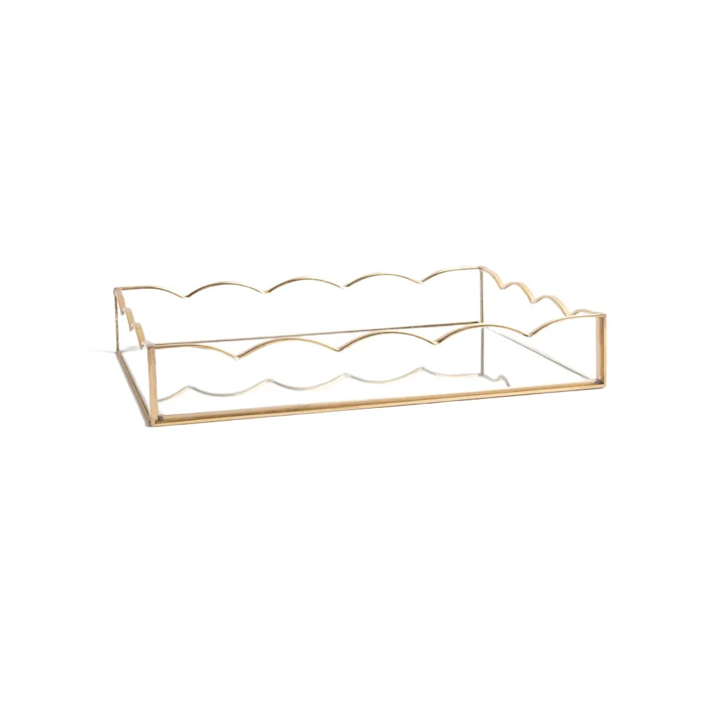 Caroline Gardner gold and glass scalloped storage tray with intricate design, perfect for gifting or decorative storage.