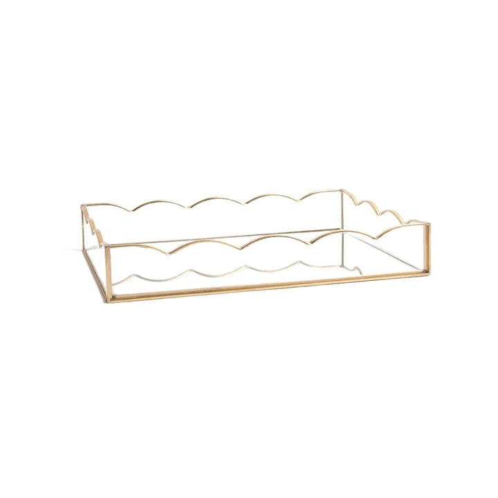 Caroline Gardner gold and glass scalloped storage tray with intricate design, perfect for gifting or decorative storage.