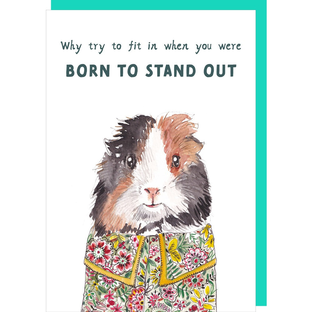 Rosie Made a Thing Born Stand Out Card featuring bold typography and colorful design on white background.