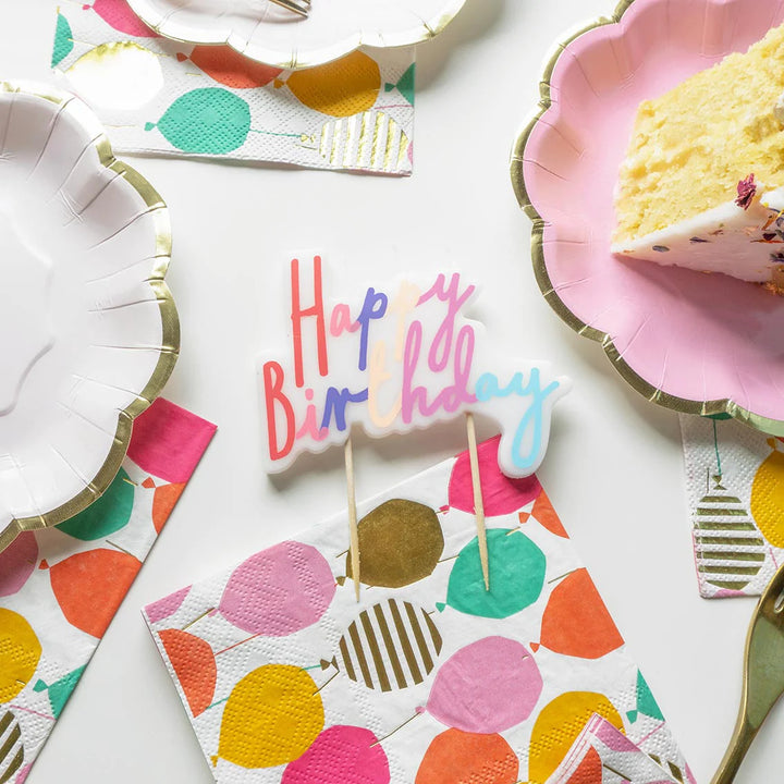 Talking Tables Happy Birthday Candle with colorful design, perfect for birthday celebrations and party decorations.