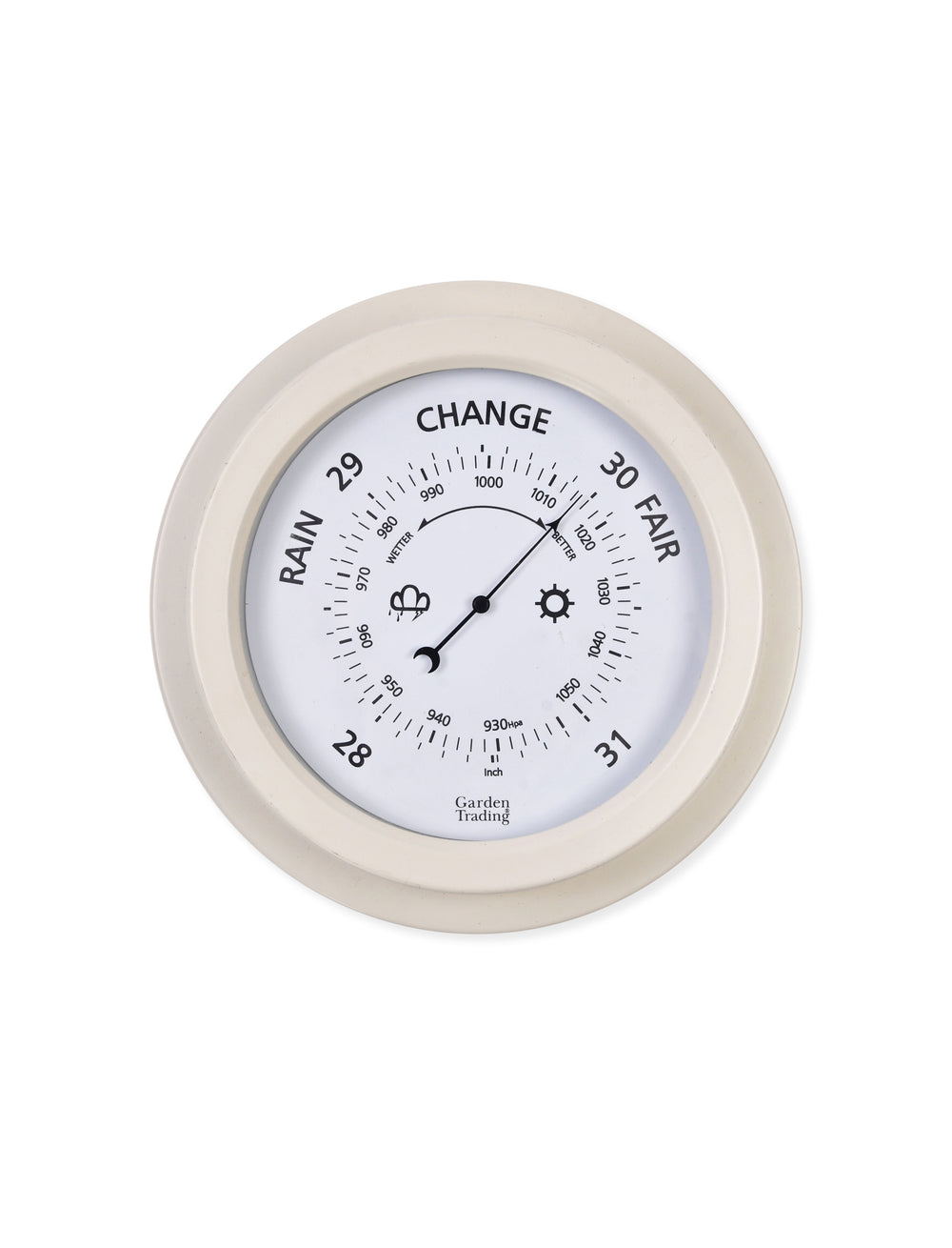 Cornucopia Home and Gift Tenby Barometer in Lily White, decorative outdoor weather instrument with classic garden design.