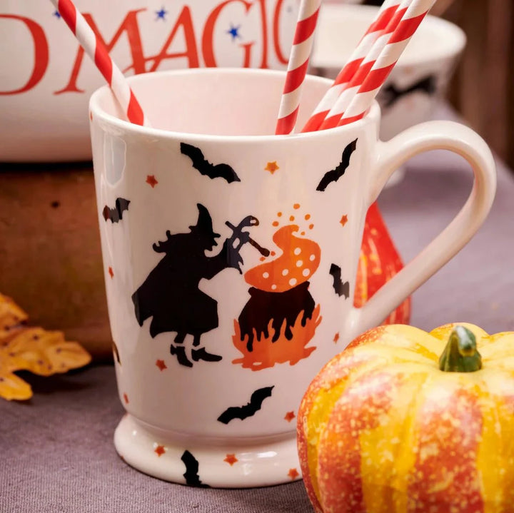 Emma Bridgewater Wise Witches Cocoa Mug featuring whimsical witch illustrations and a cozy design for hot cocoa enjoyment.