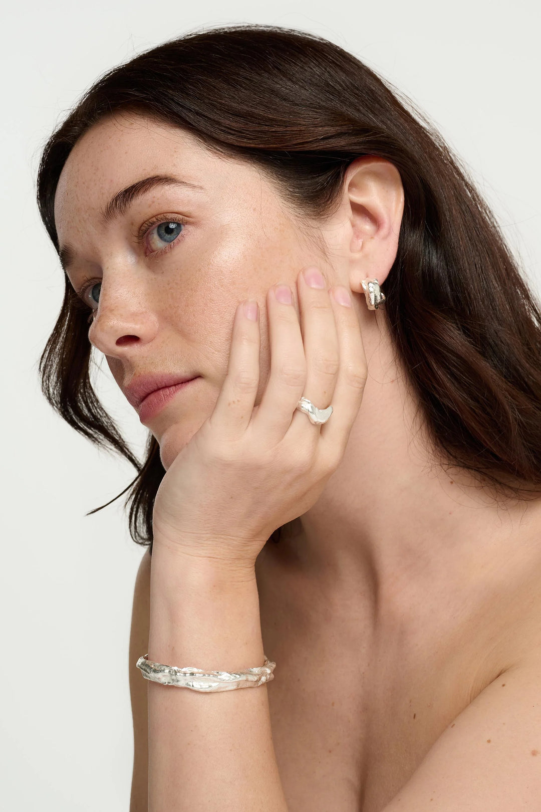 Wax Silver Textured Hoop Earrings