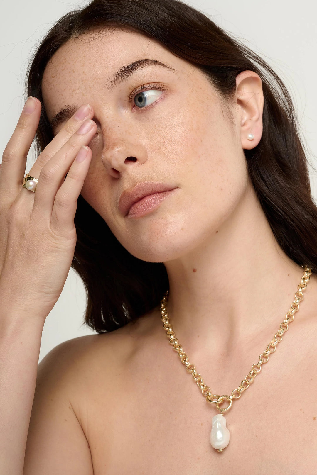 Iris Gold Baroque Shell Pearl Drop Necklace