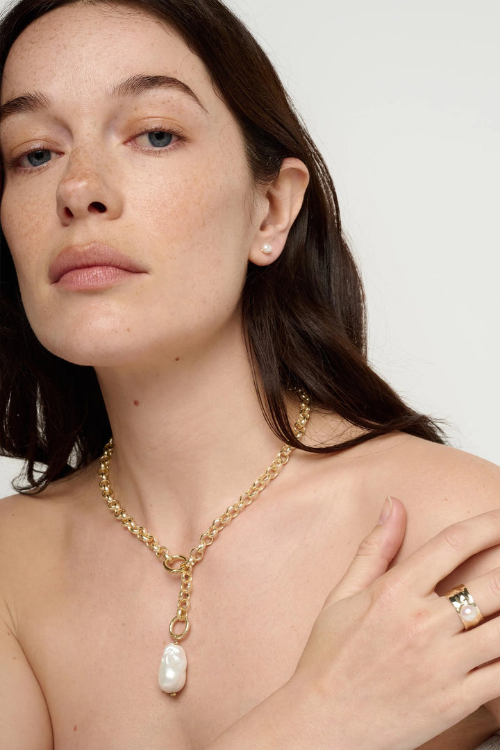 Iris Gold Baroque Shell Pearl Drop Necklace