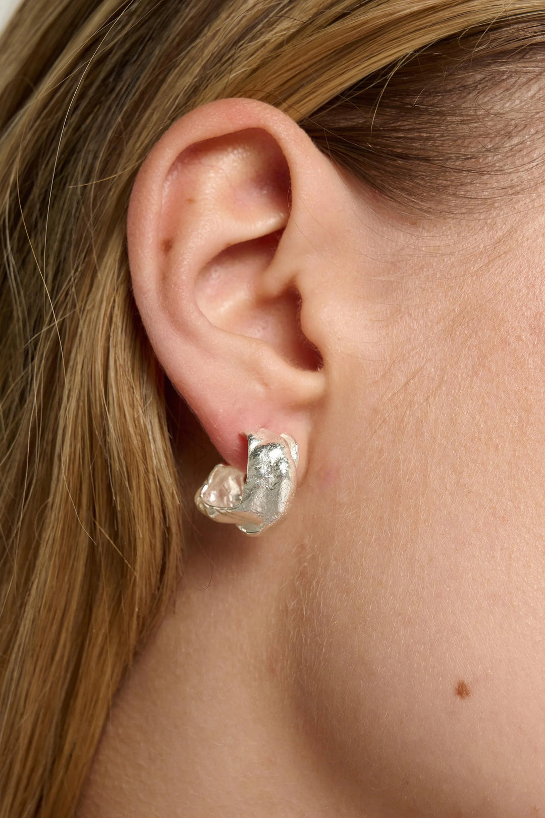Wax Silver Textured Hoop Earrings