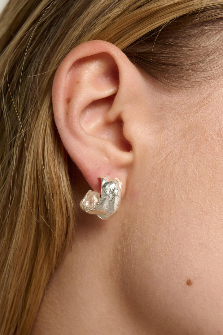 Wax Silver Textured Hoop Earrings