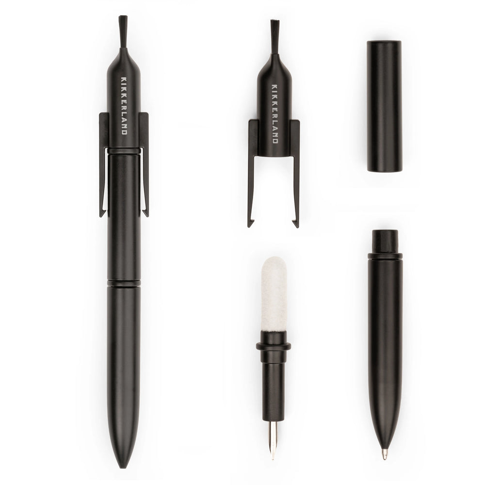 Kikkerland Tidy Tech Pen with sleek design, ideal for writing and organizing on a desk or workspace.